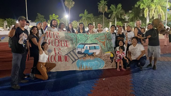 No es progreso, es ecocidio, gritan manifestantes contra el Tren Maya en Solidaridad